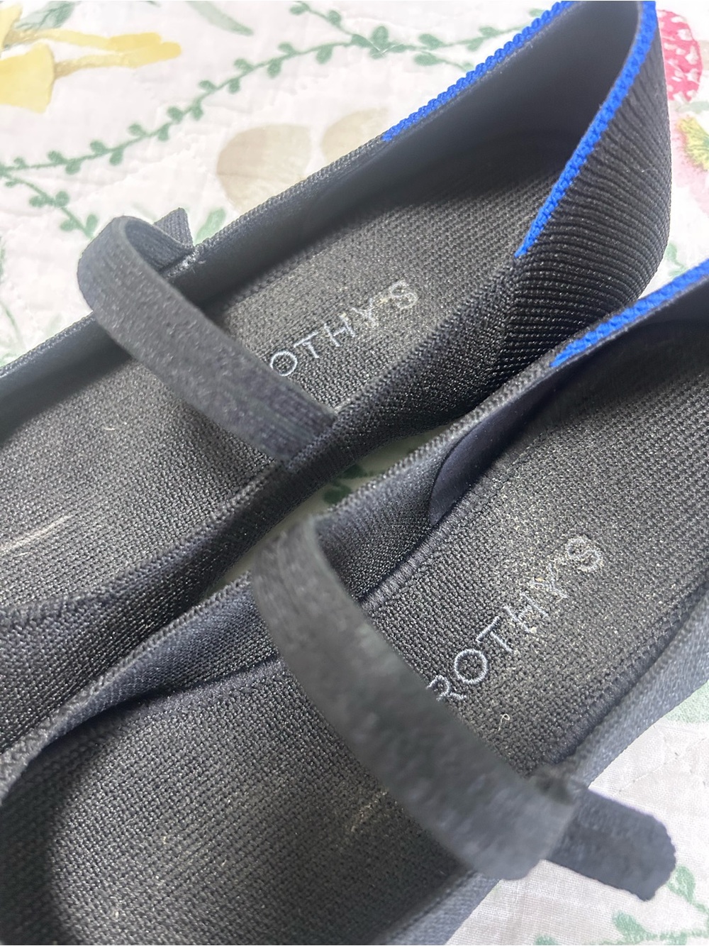 Rothy's Black Mary Jane Flats with Blue Trim - Picture 2 of 3
